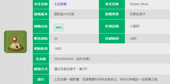 《植物大战僵尸2》土豆地雷介绍